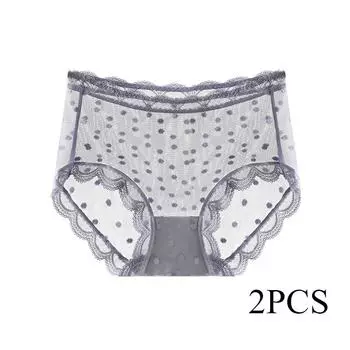 Сексуальное кружевное нижнее белье для женщин, симпатичное сетчатое белье в горошек, бесшовное нижнее белье со средней талией, антибактериальные трусики с промежностью L белый