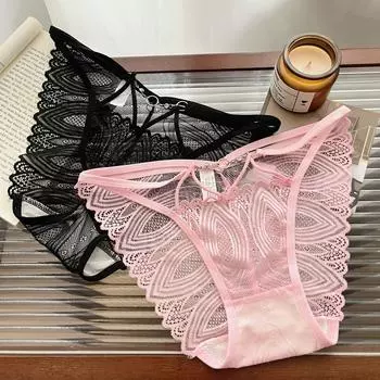 Сексуальное кружевное нижнее белье для женщин, тонкие прозрачные трусы, ажурные трусики с низкой талией, женские трусики one size красный