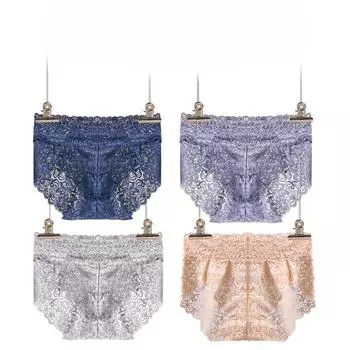 Сексуальное кружевное нижнее белье для женщин, подтягивающее бедра, компрессионные бесшовные треугольные трусики для женщин из чистого хлопка, промежность средняя M чёрный