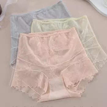 Сексуальное кружевное нижнее белье Pure Desire, трусики с высокой талией, женские легкие трусы из тутового шелка, антибактериальные тонкие женские трусы с промежностью M жёлтый