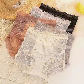 Сексуальное кружевное нижнее белье с высокой талией для женщин, утягивающее, приподнимающее бедра, дышащие треугольные трусики из чистого хлопка M чёрный