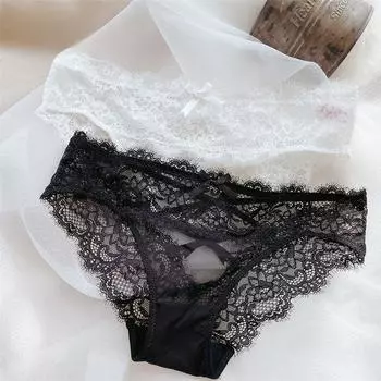 Сексуальное кружевное нижнее белье с низкой талией, прозрачные сетчатые трусы с вырезами, полуобтянутые ягодицы, бесшовные трусики M