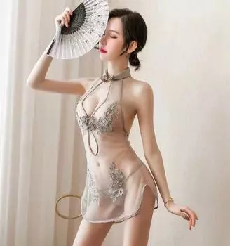 Сексуальное кружевное нижнее белье с разрезом, сетчатое женское, с полной перспективой, классический вышитый комплект ципао one size fits all