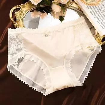 Сексуальное кружевное нижнее белье со средней талией, легкие трусики, дышащее шелковое нижнее белье с треугольными чашечками M