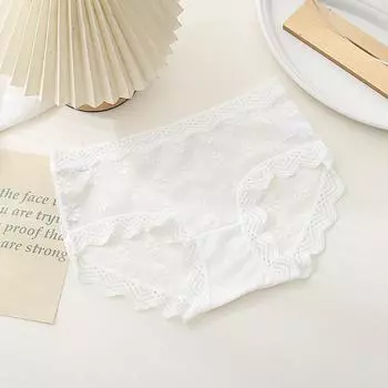 Сексуальное кружевное нижнее белье, женские летние тонкие, с большой средней талией, бесследные французские хлопковые антибактериальные трусы XL белый
