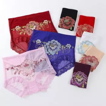 Сексуальное кружевное нижнее белье женское вышитое кружевное бесшовное белье большого размера с высокой талией трусики с треугольными чашечками M белый