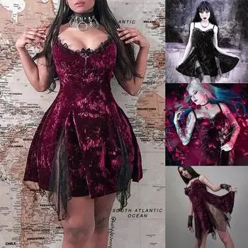 Сексуальное кружевное платье в стиле панк с кружевной чашкой на груди и темное замшевое платье на груди L красный