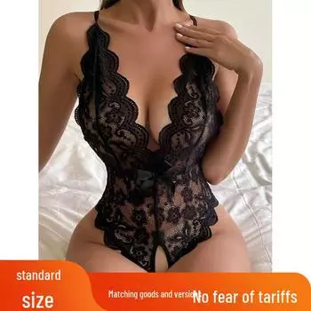 Сексуальное кружевное прозрачное нижнее белье с глубоким V-образным вырезом и разрезом XL