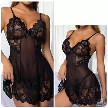Сексуальное кружевное прозрачное женское нижнее белье для сна, платье-пижама без рукавов, боди, сетчатые ночные платья M