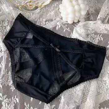 Сексуальное кружевное треугольное нижнее белье с низкой талией и вырезом сзади для женщин, прозрачное сетчатое хлопковое нижнее белье Pure Desire, удобное и дышащее нижнее белье one size чёрный