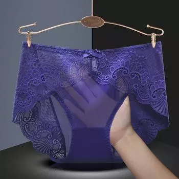 Сексуальное кружевное женское нижнее белье большого размера с бесшовной сеткой из прозрачного антибактериального хлопка с треугольным узором L красный