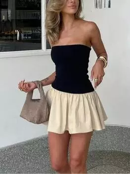 Сексуальное летнее пляжное мини-платье Y2k, женское повседневное лоскутное однотонное платье с открытой спиной, элегантная женская одежда для вечеринок с открытыми плечами S белый