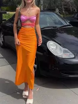 Сексуальное лоскутное платье миди без бретелек Y2k, облегающее вечернее платье без рукавов и открытой спины, женские летние пляжные праздники S синий