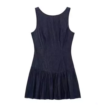 Сексуальное мини-платье с открытой спиной и многослойным эффектом денима — европейский и американский стиль Large