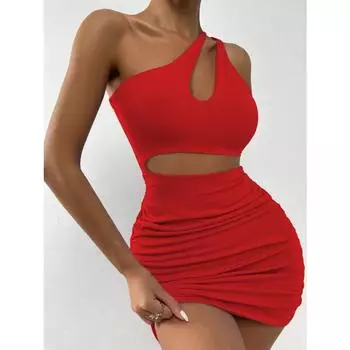 Сексуальное мини-платье с открытыми плечами и открытой спиной, женский облегающий наряд для вечеринки, ночного клуба, комплект из двух предметов XS красный