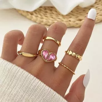 Сексуальное модное тонкое розовое кольцо с бриллиантом Love Ring, комплект из 5 шт., сто колец, женские ювелирные изделия, подарок золотой