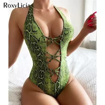 Сексуальное Монокини из змеиной кожи с лямкой на шее, женский купальник, цельный купальник, женский купальный костюм с вырезом на животе, купальный костюм, женский купальный костюм S