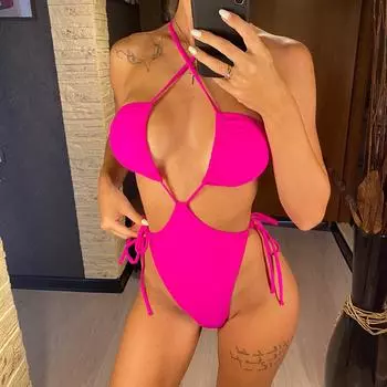 Сексуальное монокини с вырезом на шее и открытой спиной, цельный купальник, женский купальник, женский купальный костюм с высоким вырезом и открытой спиной, купальный костюм для плавания S чёрный