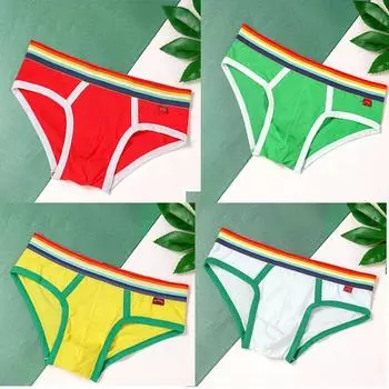 Сексуальное мужское нижнее белье, трусы с радужным поясом, модные хлопковые трусы, молодежное дышащее нижнее белье, трусы с низкой талией для мужчин M зелёный