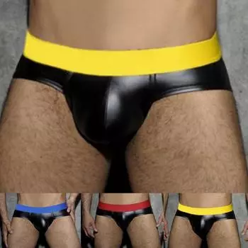 Сексуальное мужское нижнее белье, трусы из искусственной кожи, мокрый вид, выпуклые трусики, трусики XL