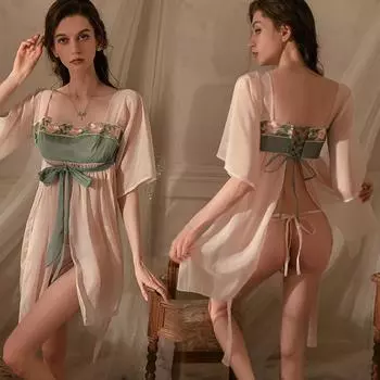 Сексуальное нижнее белье античный шифон газовая юбка суд живот карман сексуальный стиль cos ханьфу соблазн маленькая грудь флирт костюм женщины average size 80-60 kg