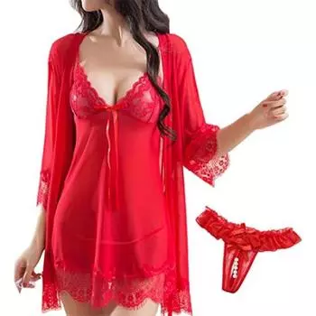 Сексуальное нижнее белье Babydoll с сексуальными шортами, комплект полукомбинаций, сексуальное нижнее белье, симпатичная популярная ночная рубашка большого размера [SARADEMUNT] для женщин
