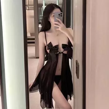 Сексуальное нижнее белье бант французская эстетика сексуальная спина глубокий вырез горячее платье average size