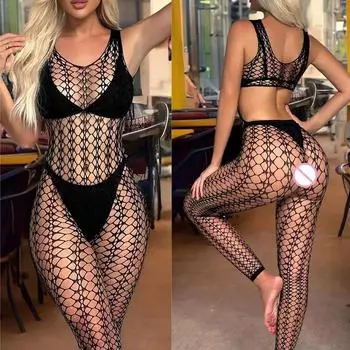 Сексуальное нижнее белье без рукавов рыболовная сеть красивая пижама сзади для женщин обтягивающая и прозрачная удерживает сексуальный открытый промежность xxx секс-шоп One Size