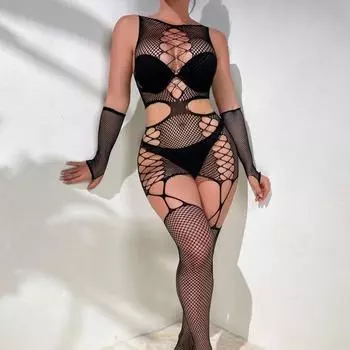 Сексуальное нижнее белье Боди для женщин S-XXXL Черный сетчатый комбинезон с открытым шаговым швом Сетчатые колготки Нижнее белье Эротический комбинезон Боди Тедди S-XXXL