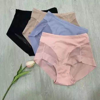 Сексуальное нижнее белье больших размеров со средней талией для женщин с завышенной талией, приподнятыми бедрами, утягивающими талию, треугольными трусиками из чистого хлопка с промежностью M чёрный