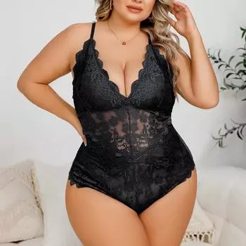 Сексуальное нижнее белье больших размеров, цельное, сексуальное, кружевное, сетчатое, обтягивающее, пижамное белье 1XL