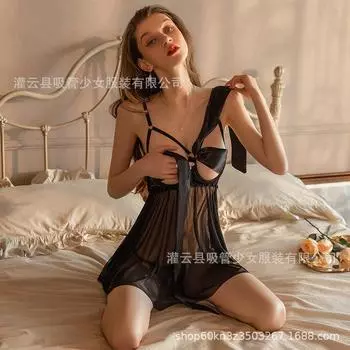Сексуальное нижнее белье большого размера, стальной поднос, кружевное, с открытой спиной, с бантом, юбка из сетки, маленькая грудь выглядит большой average size 80-60kg