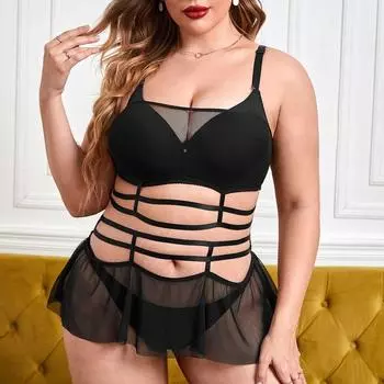 Сексуальное нижнее белье большого размера с тремя точками и сексуальным прозрачным кружевным комплектом 1XL