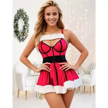 Сексуальное нижнее белье большого размера Рождественская одежда Подтяжки Глубокий V-образный вырез Грудь Сексуальная ночная рубашка S M(INTL.XS-S)