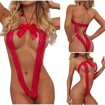 Сексуальное нижнее белье цельное сексуальное, кружевное, молочное, свисающее на шее, соблазнительное, с открытой спиной, тяга, ролевая игра, костюм S