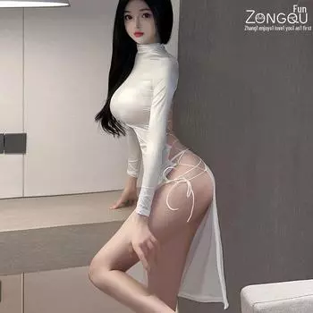 Сексуальное нижнее белье Cheongsam: Длинная юбка с полыми бретелями для ролевых игр One Size