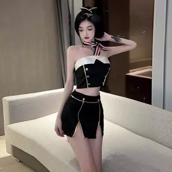 Сексуальное нижнее белье, черная униформа стюардессы, униформа инструктора ночного клуба, юбка Spice girl, набор принадлежностей для страсти 1131 one size fits all