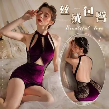 Сексуальное нижнее белье чистое желание сексуальное кружево велюр темперамент тонкий фиолетовый шарм шея классический ципао One size