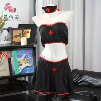 Сексуальное нижнее белье чистое желание ветер медсестра раздельная короткая юбка обертывание груди открытая униформа соблазн страсть One size