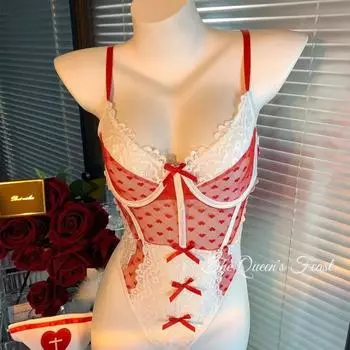 Сексуальное нижнее белье чистое желание медсестра униформа соблазнение кружево сексуальный комбинезон стальной держатель собирает маленькую грудь показать большие розы One size