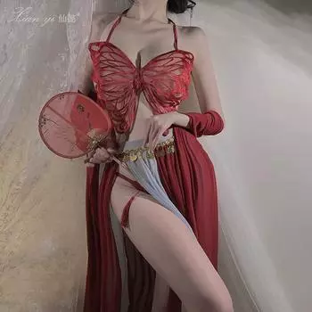 Сексуальное нижнее белье чистое желание бабочка шаль экзотический ханфу соблазн сексуальная сетка страсть свободный костюм One size