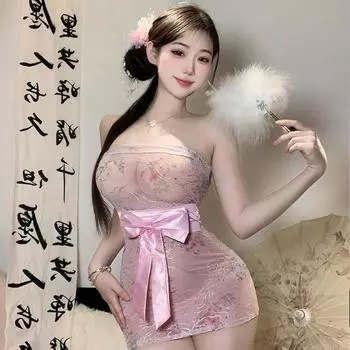 Сексуальное нижнее белье чистое желание печать перспектива кимоно сексуальный топ-труба бедра ночная рубашка униформа бесплатная пижама комплект 7 One Size (80-60kg)