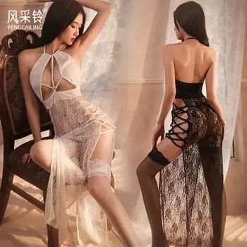 Сексуальное нижнее белье длинное платье ночная рубашка кружево крест на бретельках сексуальный костюм