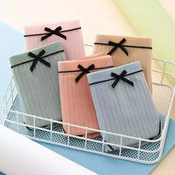 Сексуальное нижнее белье для девочек, однотонное, студенческое, симпатичное, со средней посадкой, дышащее, мягкое, женское нижнее белье с бантом M зелёный