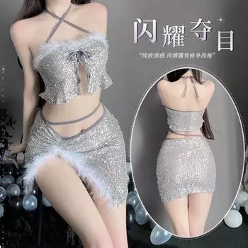 Сексуальное нижнее белье для ночного клуба pure desire ярко-серебристый полая грудь ночная рубашка раздельный комплект горячие бедра бесплатно 2799 average size