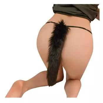Сексуальное нижнее белье для ролевых игр, женские плюшевые трусы с длинным хвостом и Т-образной спинкой