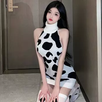 Сексуальное нижнее белье для женщин, сексуальное облегающее бедра с открытой спиной, подтяжки из коровьей шерсти, свитер с высоким воротом, трикотажное платье One size