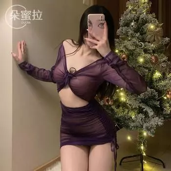 Сексуальное нижнее белье Domila, перспективное платье с длинным рукавом и запахом на бедрах, страстная сексуальная униформа, соблазнительный пижамный комплект M