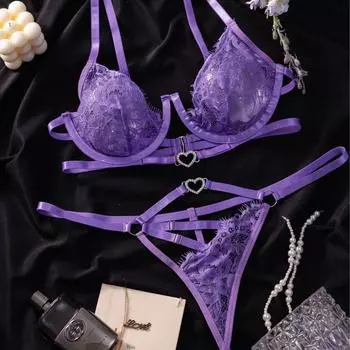 Сексуальное нижнее белье фиолетовый бюстгальтер на бретельках горячее сексуальное кружево тонкий горячий сексуальный костюм S