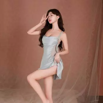 Сексуальное нижнее белье Французский воротник-качалка Атласная ночная рубашка с подтяжками Сексуальное чистое желание Внешняя страсть платье Женщины One size
